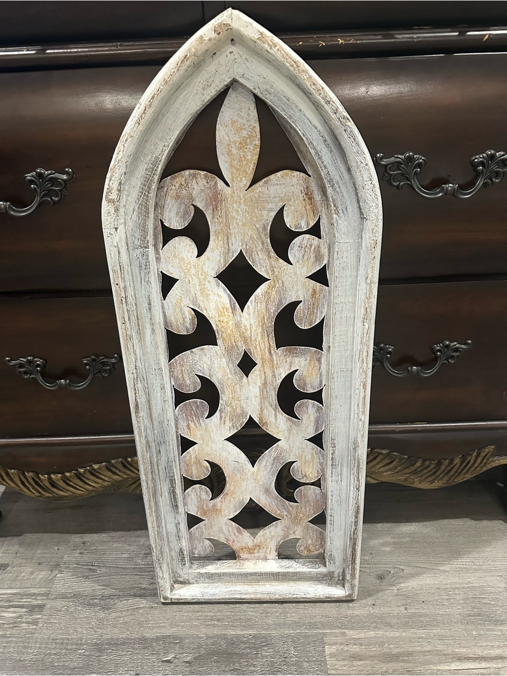 Wooden and metal Decorative Whitewashed Arched Wall Panel - Home Wall Decor